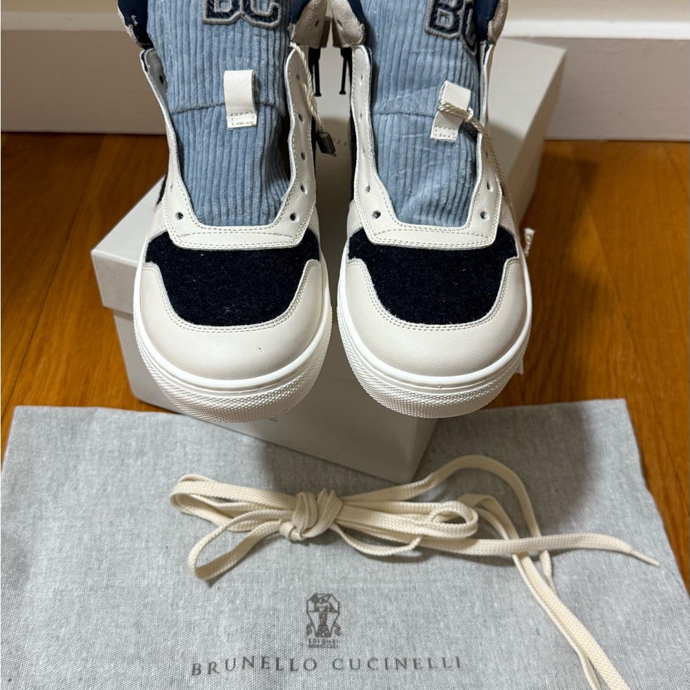 Brunello Cucinelli Navy and Cream High-Tops